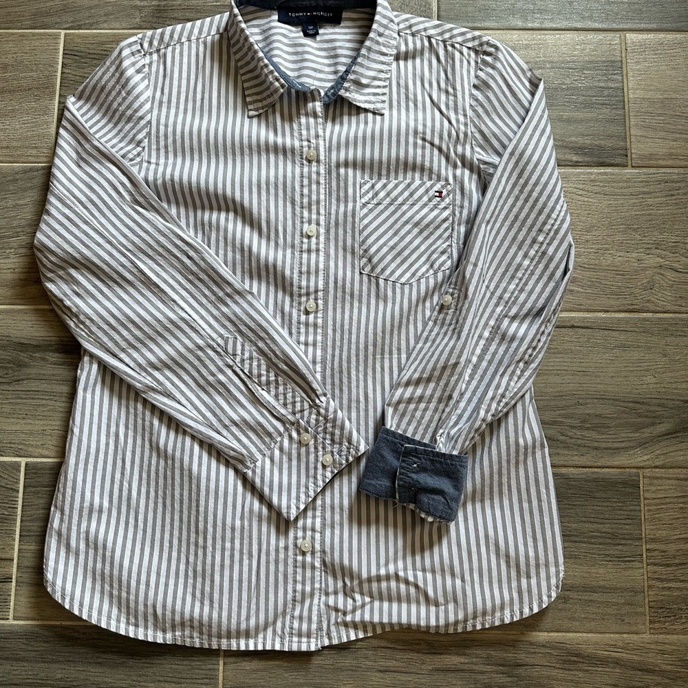 Tommy Hilfiger Gray Casual Button Down Shirt size S/P - Picture 7 of 11